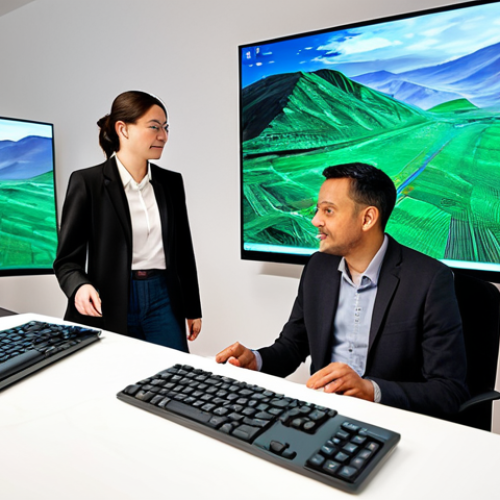 Home 6 A diverse group of individuals, fully clothed in professional, modest attire, engaged in a collaborative digital art session. A woman in her early 30s, wearing a smart casual blazer, thoughtfully points at a large interactive display showcasing a vivid AI-generated landscape. Beside her, a man in his 40s, dressed in a collared shirt, is typing on a keyboard, actively guiding an AI art generation interface. In the foreground, a young student in their mid-20s, wearing comfortable but appropriate clothing, observes with keen interest. The setting is a spacious, modern creative studio bathed in natural light, with minimalistic white walls and ergonomic workstations, highlighting the accessibility of technology. Professional digital photography, bright and optimistic lighting, high detail, sharp focus, perfect anatomy, correct proportions, natural poses, well-formed hands, proper finger count, natural body proportions. Safe for work, appropriate content, fully clothed, professional, modest, family-friendly.